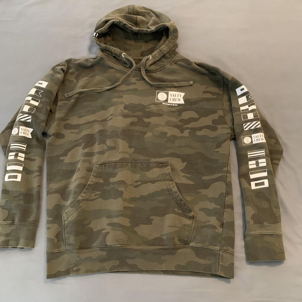 Salty Crew Hoodie Sweatshirt Mens Large‎ Green Camo Pullover Graphic Find Refuge
